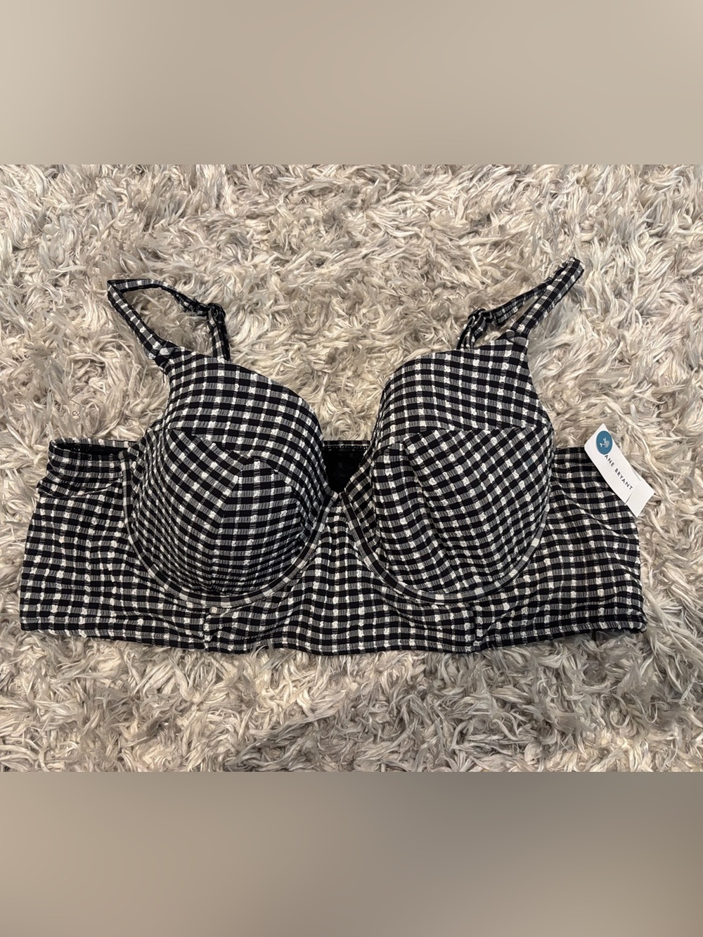 New With Tags Lane Bryant Black and White Gingham Longline Swim Top Size44C